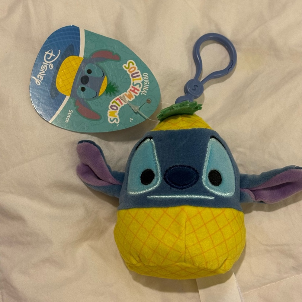 Disney Stitch Pineapple Plush Keychain - Blue and Yellow